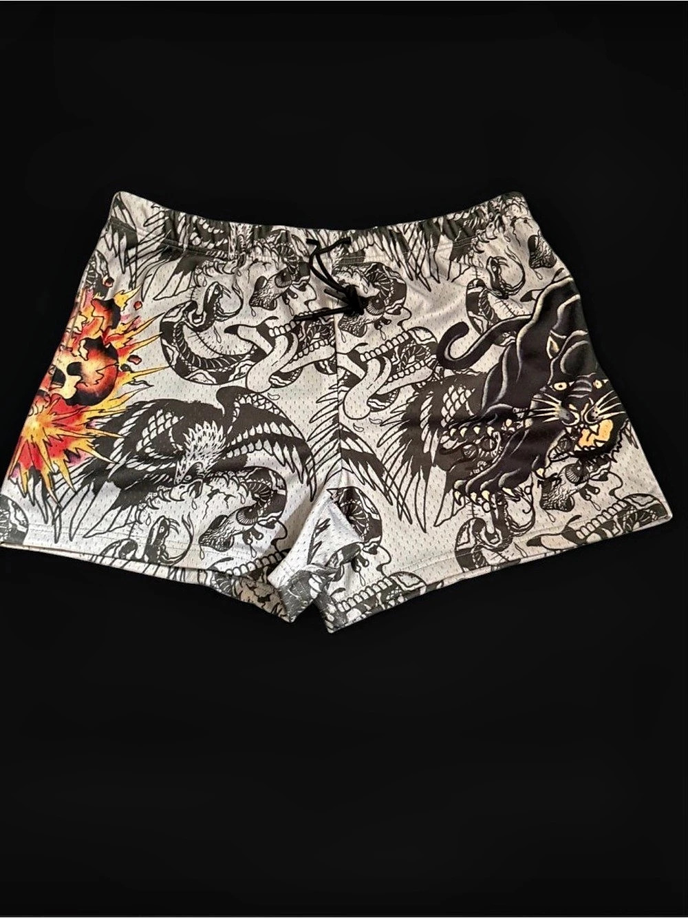 ED HARDY MENS SKULL PANTHER MESH SHORTS** NWT